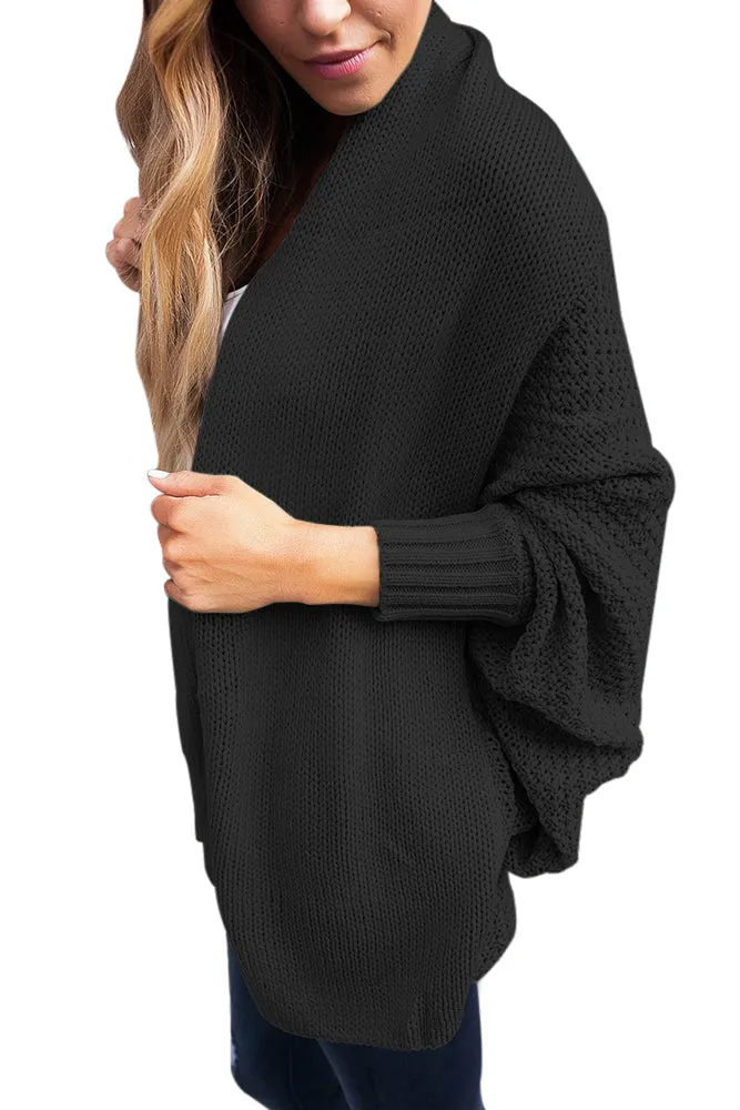 Black Chunky Knit Open Front Dolman Cardigan