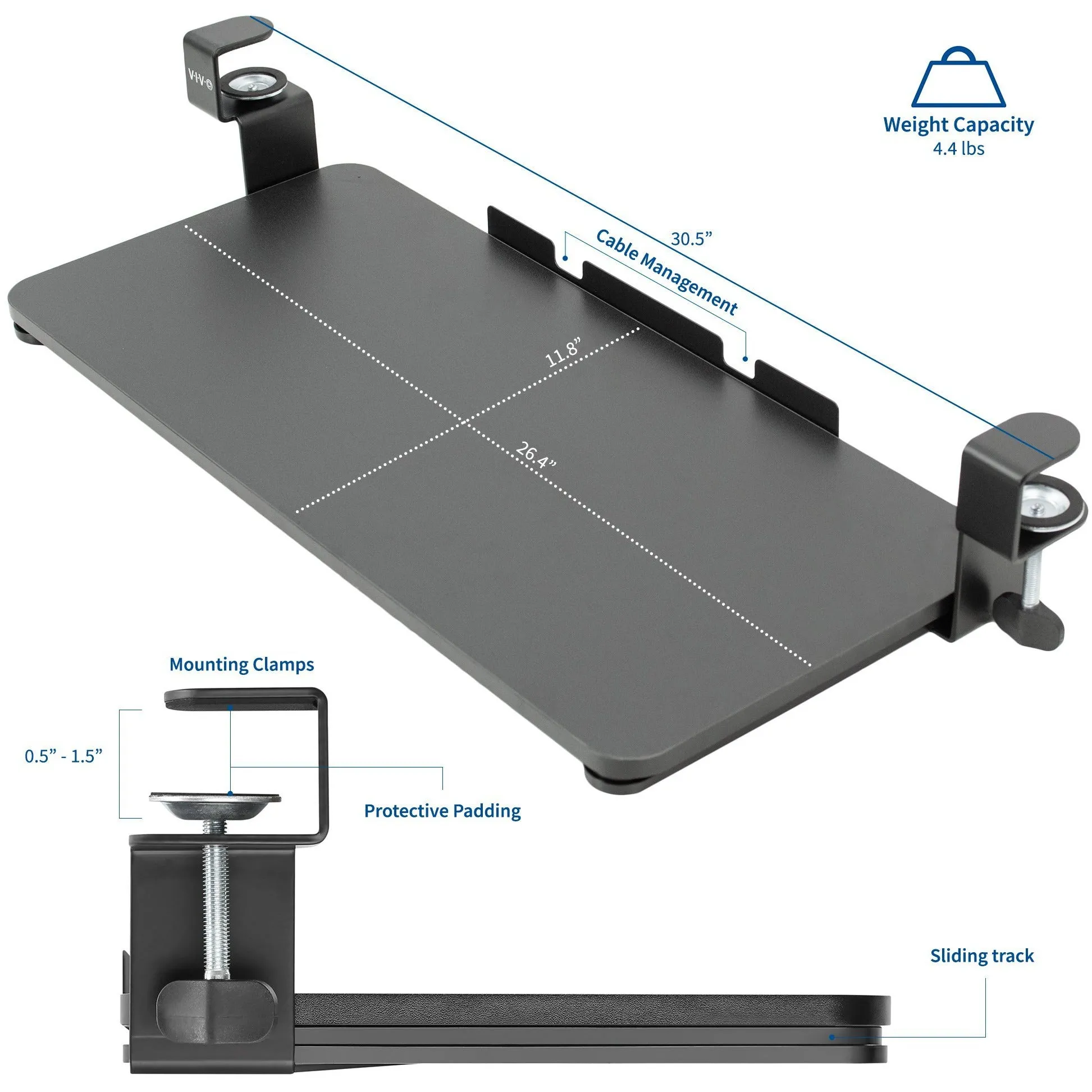 Black Clamp-on Keyboard Tray