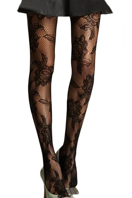 Black Floral Fishnet Pantyhose