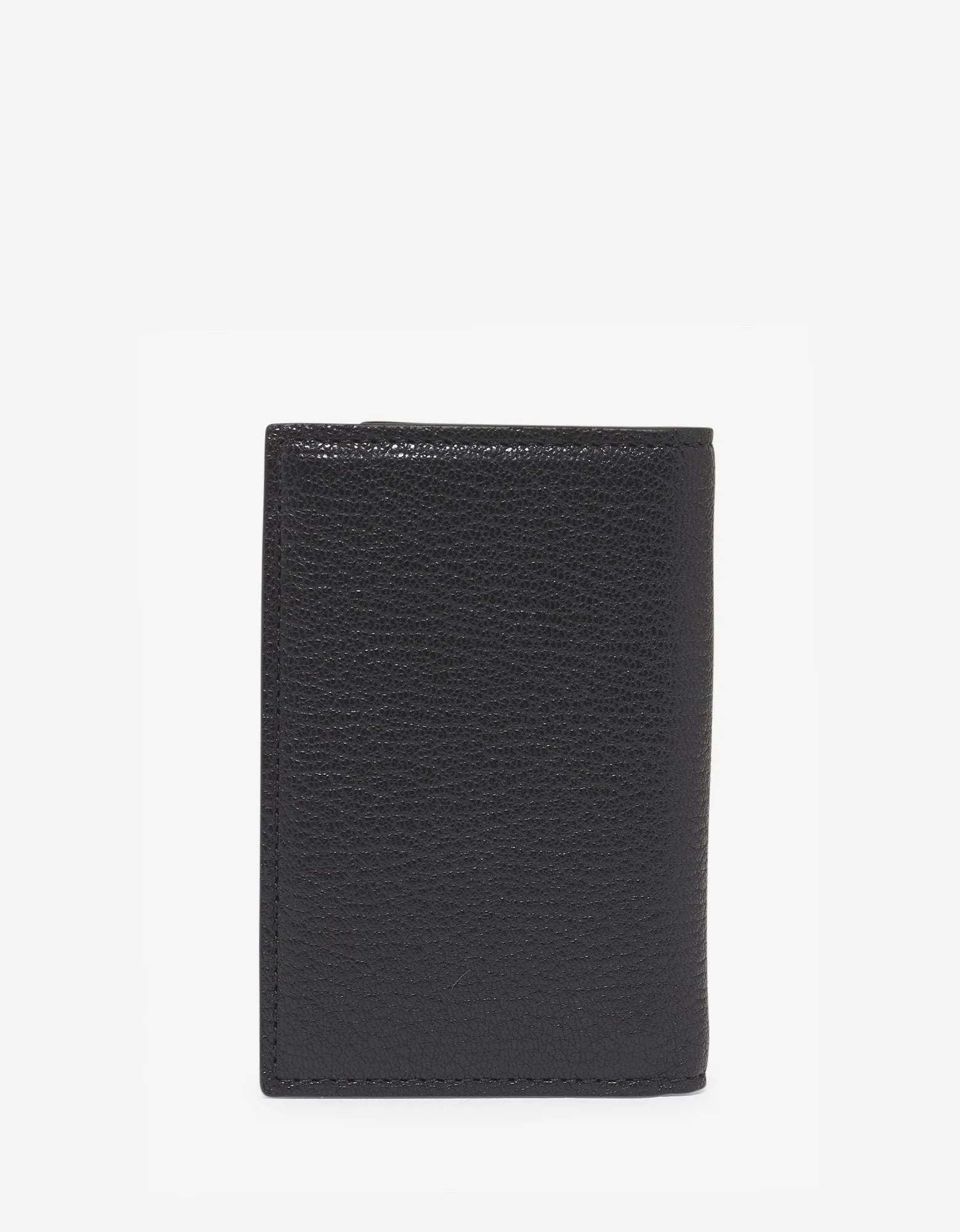 Black Grain Leather Card Wallet with Tonal Logo