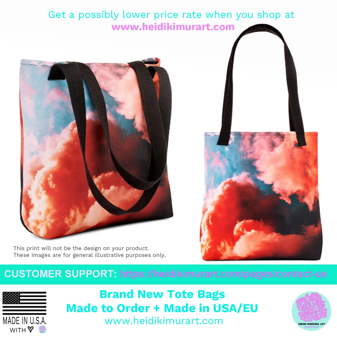 Black Pink Star Tote Bag, Star Pattern Print 15"x15" Market Grocery Bag - Made in USA/EU