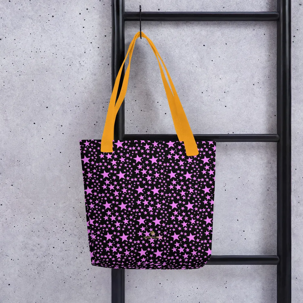 Black Pink Star Tote Bag, Star Pattern Print 15"x15" Market Grocery Bag - Made in USA/EU