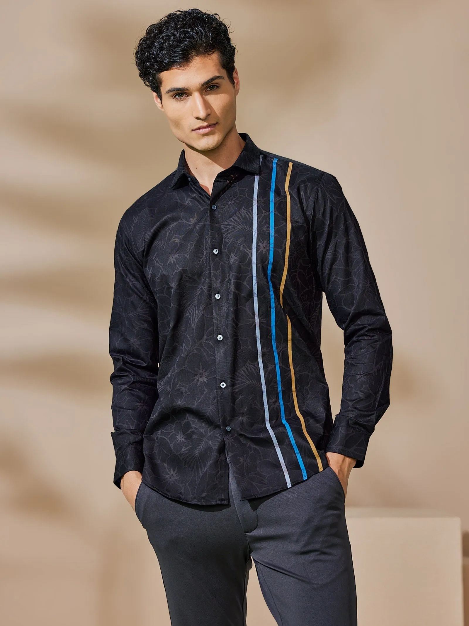 Black Printed Party Wear Shirt