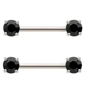 Black Prong CZ Stainless Steel Nipple Barbell