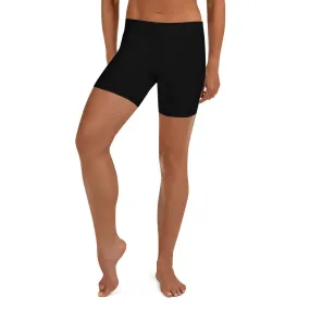 Black Solid Color Shorts, Premium Modern Basic Essential Women's Gym Shorts-Made in USA/EU