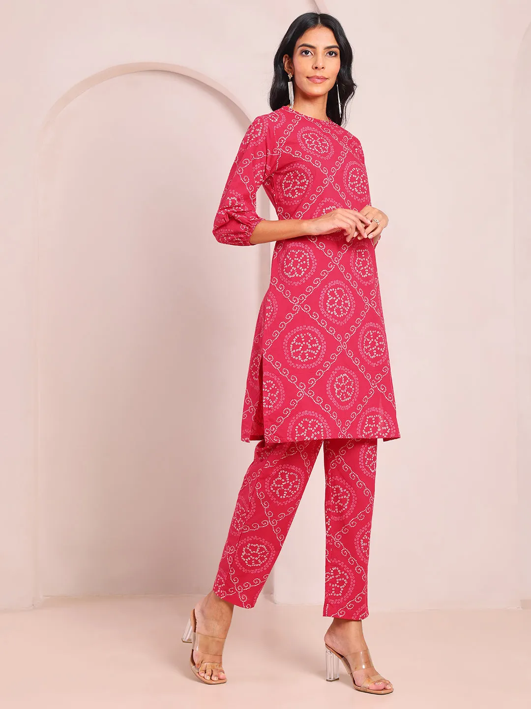 Blissful Pink Bandhani Kurta Set