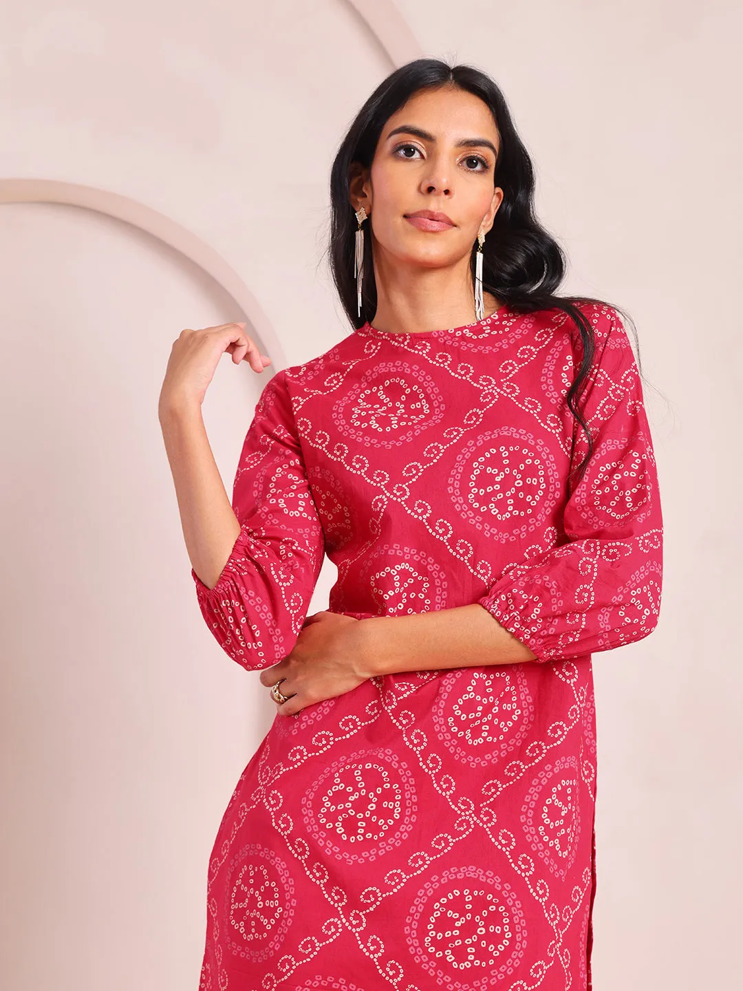 Blissful Pink Bandhani Kurta Set