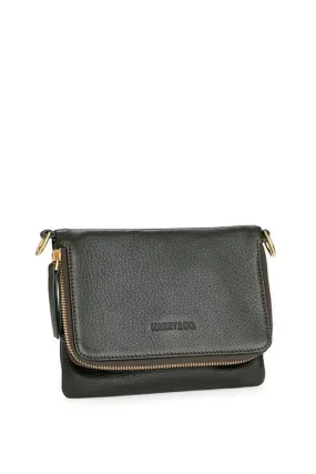 Bobi Leather Fold Over Liquorice Clutch with Gold Chain