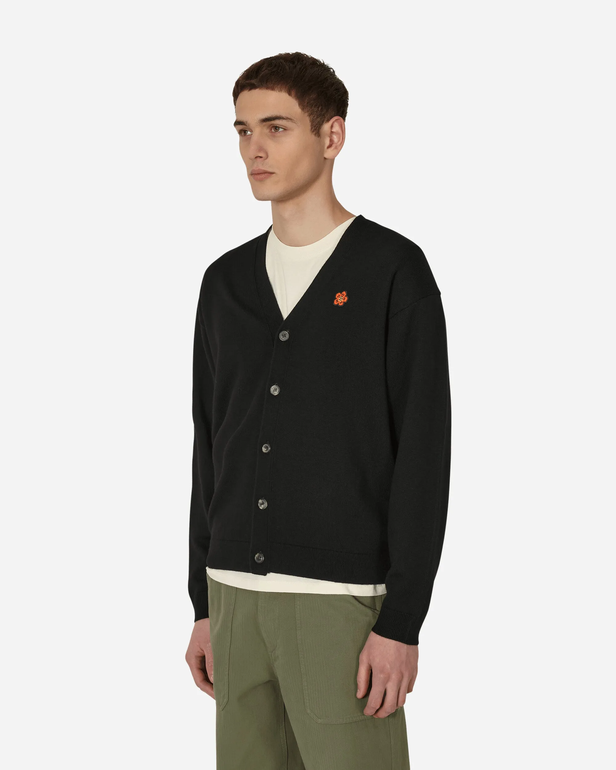 'Boke Flower' Crest Merino Wool Cardigan Black