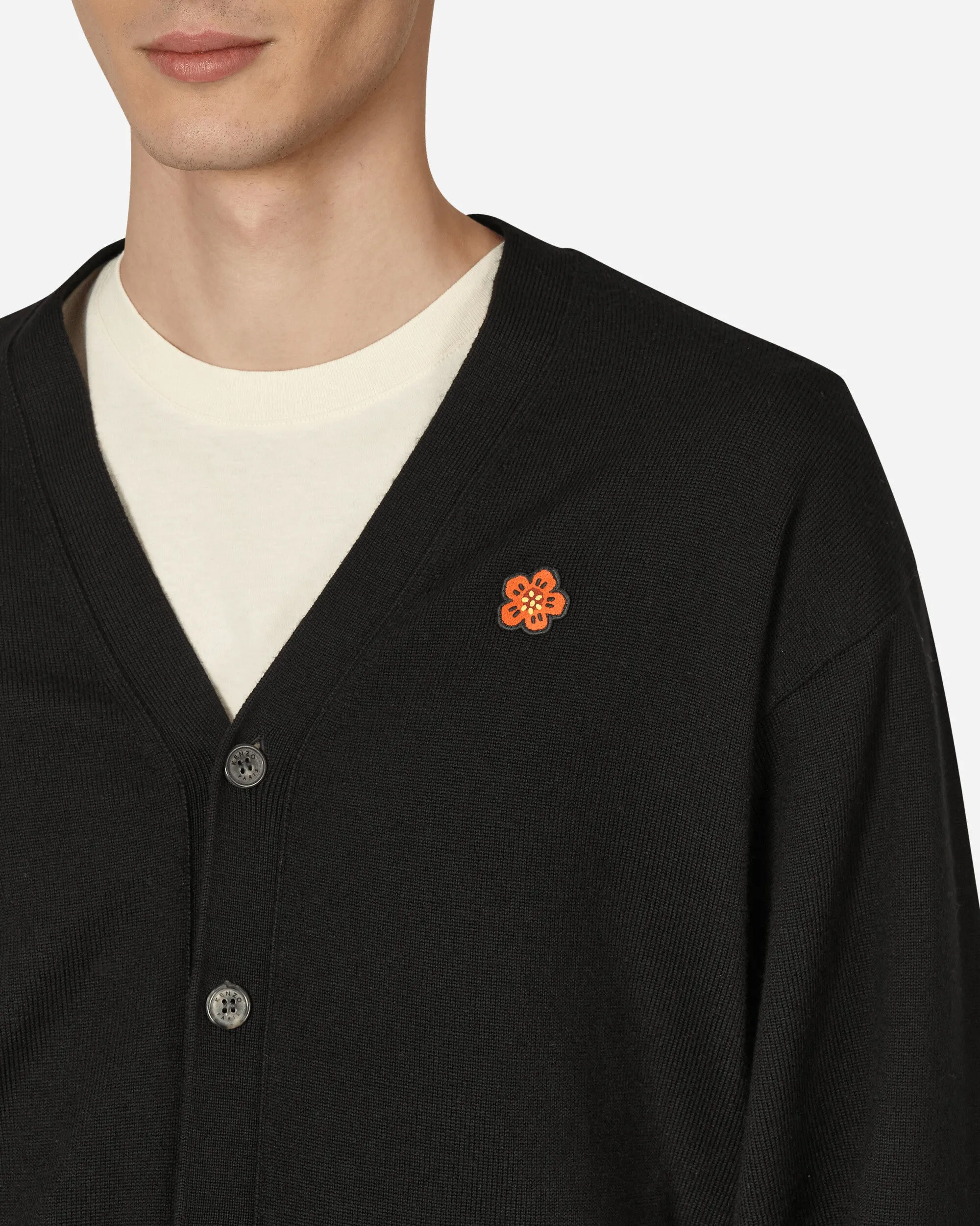 'Boke Flower' Crest Merino Wool Cardigan Black