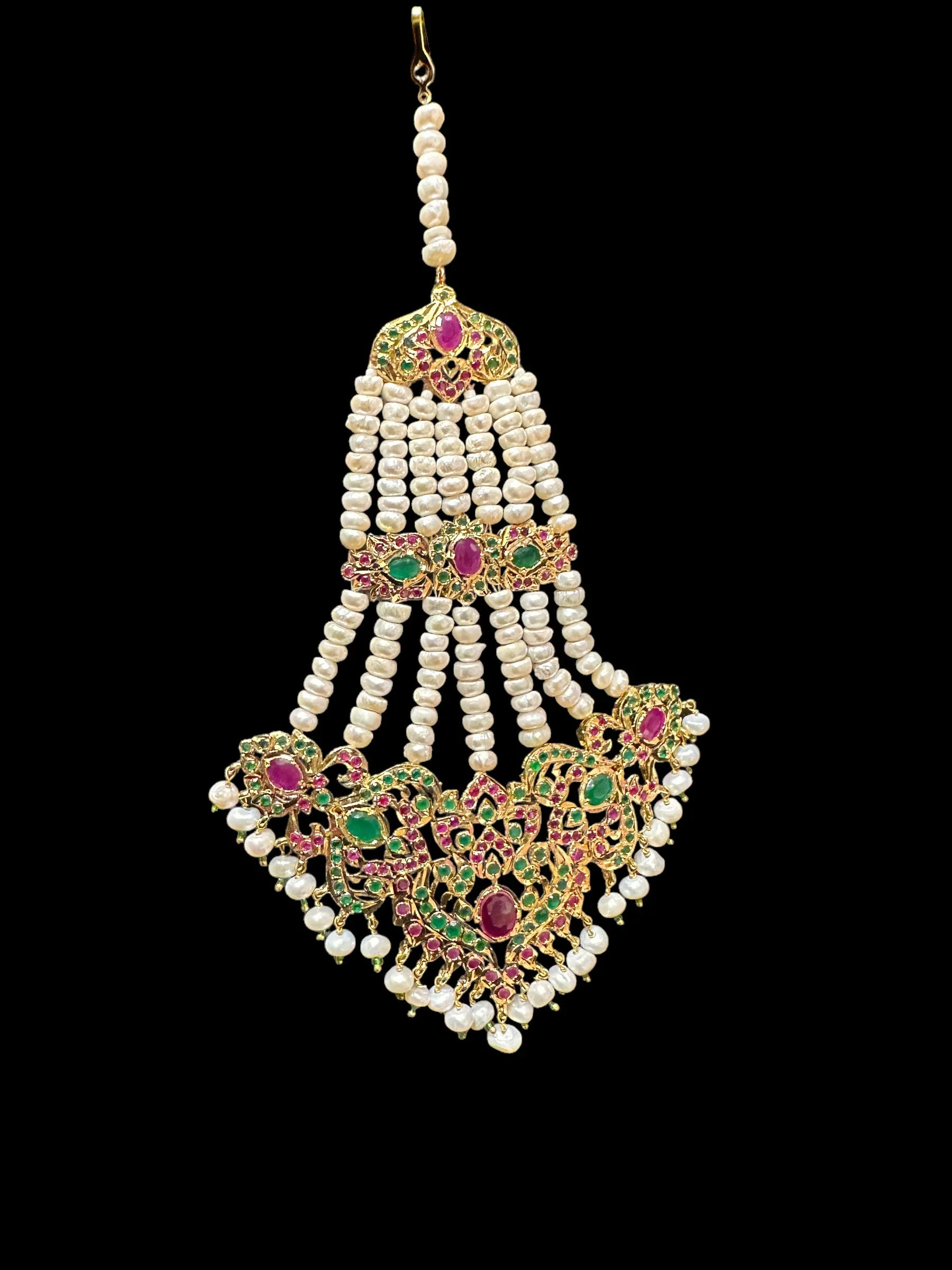 BR311 Kulsum bridal set in fresh water pearls with ruby emerald combination ( READY TO SHIP )