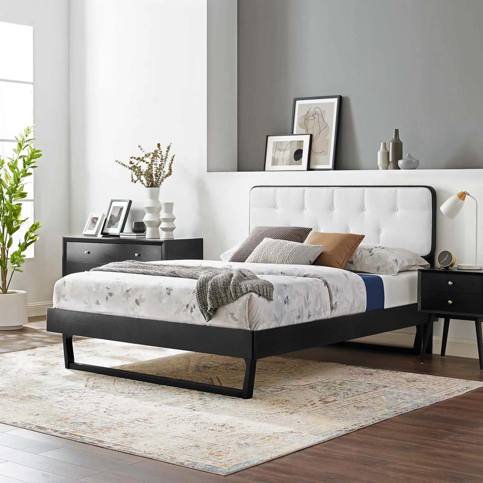 Bridgette Wood Platform Bed With Angular Frame