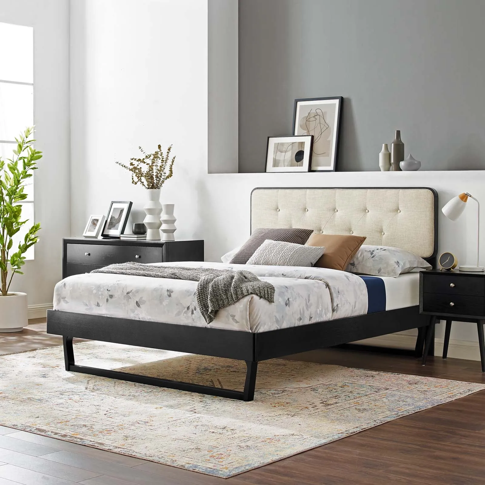 Bridgette Wood Platform Bed With Angular Frame