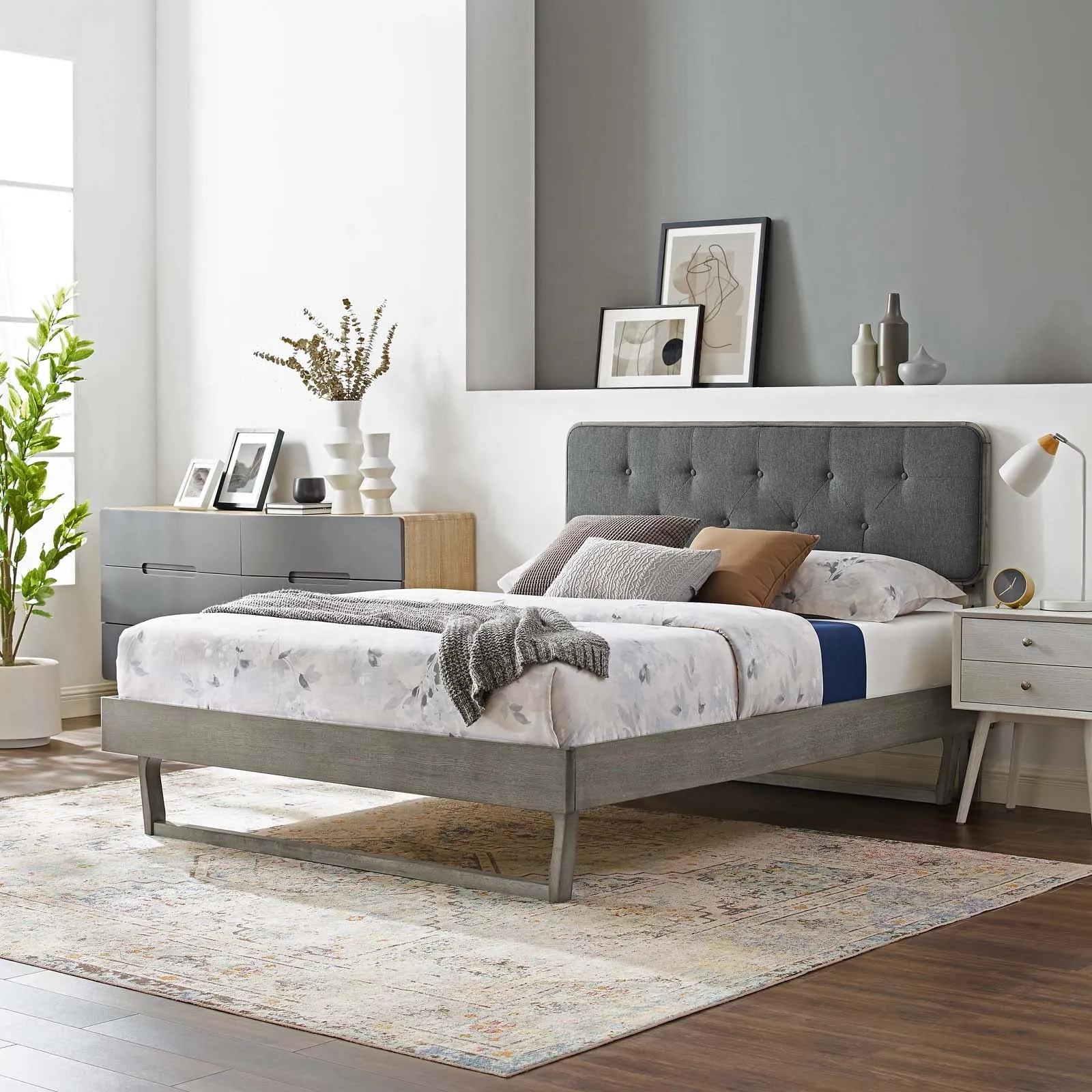 Bridgette Wood Platform Bed With Angular Frame