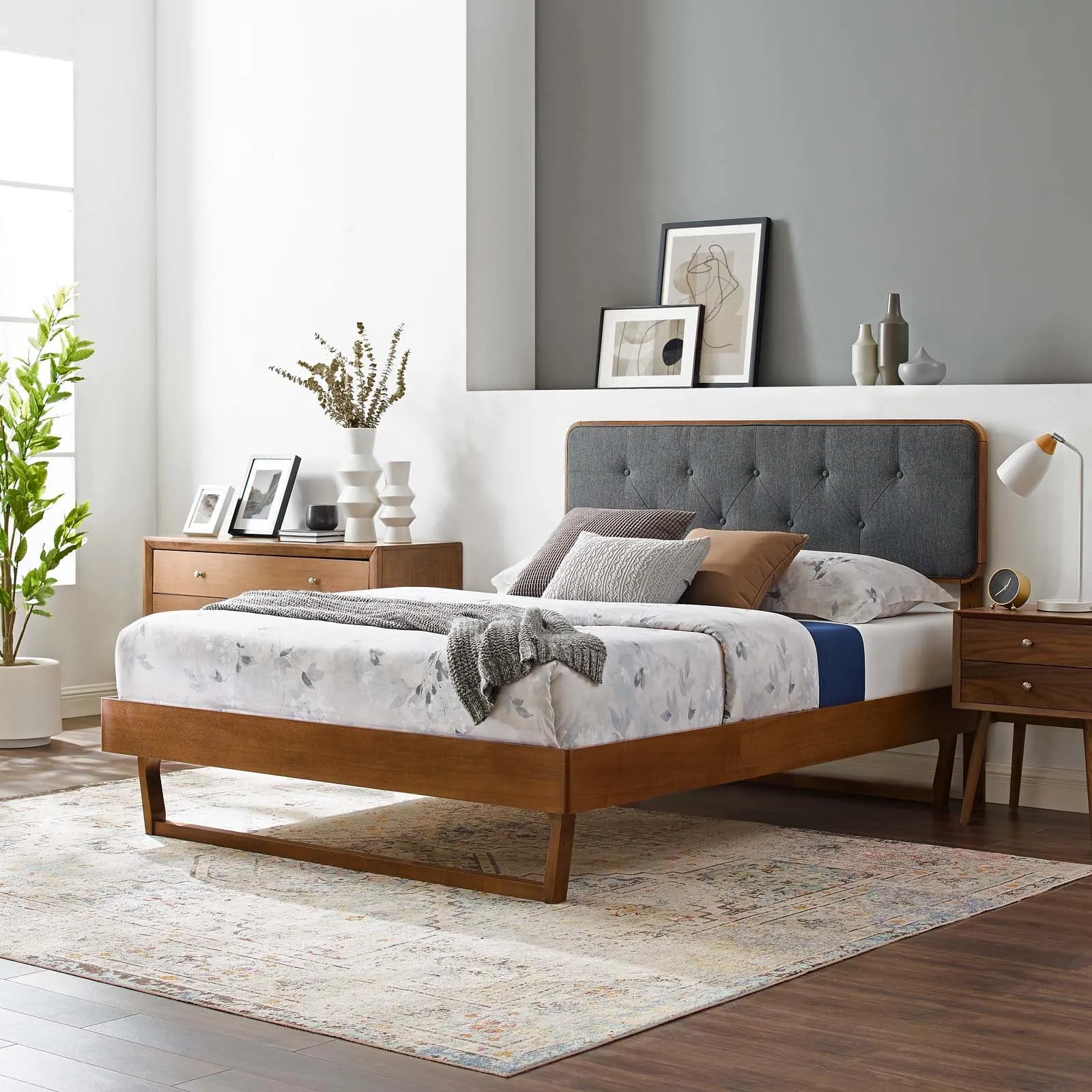 Bridgette Wood Platform Bed With Angular Frame