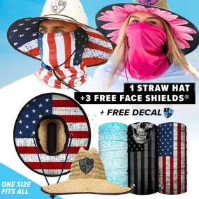 BUY ANY STRAW HAT, GET 3 FREE FACE SHIELDS   FREE DECAL | PICK YOUR PACK