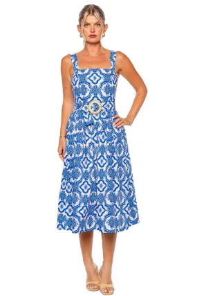 Candace Blue Tile Midi Dress