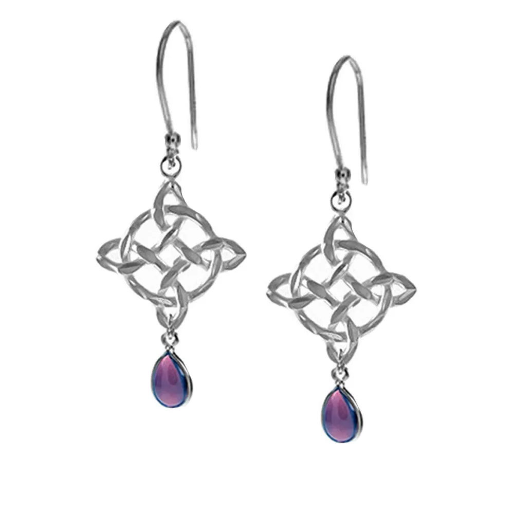 Celtic Drop Earrings With Amethyst Teardrops