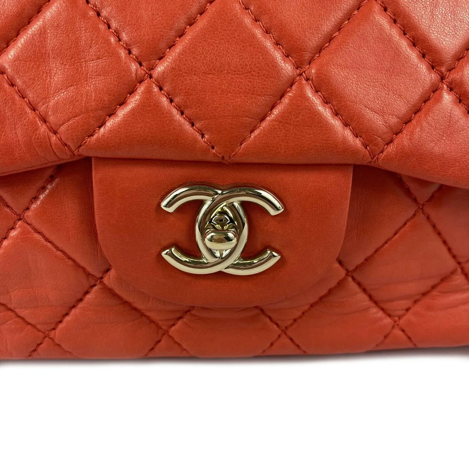 Chanel - Classic Single Flap Jumbo Quilted Lambskin - Champagne Gold Red Handbag