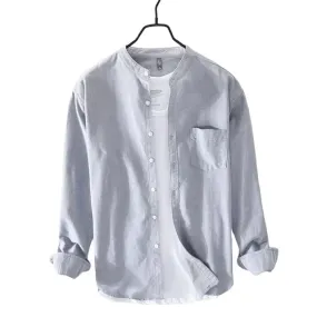 Chinese Collar Grey Slub Shirt