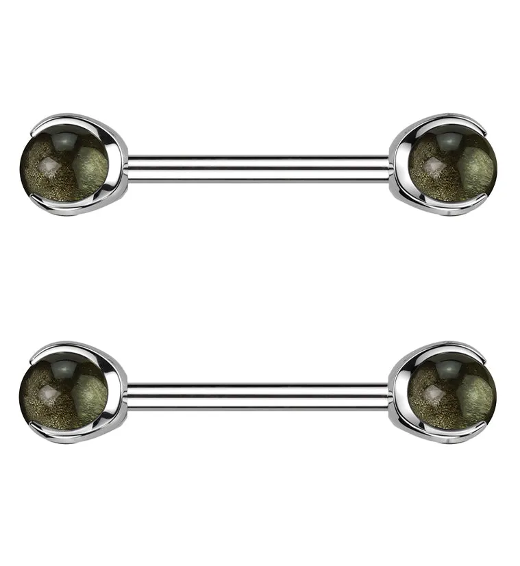 Claw Obsidian Stone Internally Threaded Titanium Nipple Barbells