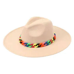 Colorful Chain Accented Solid Panama Hat