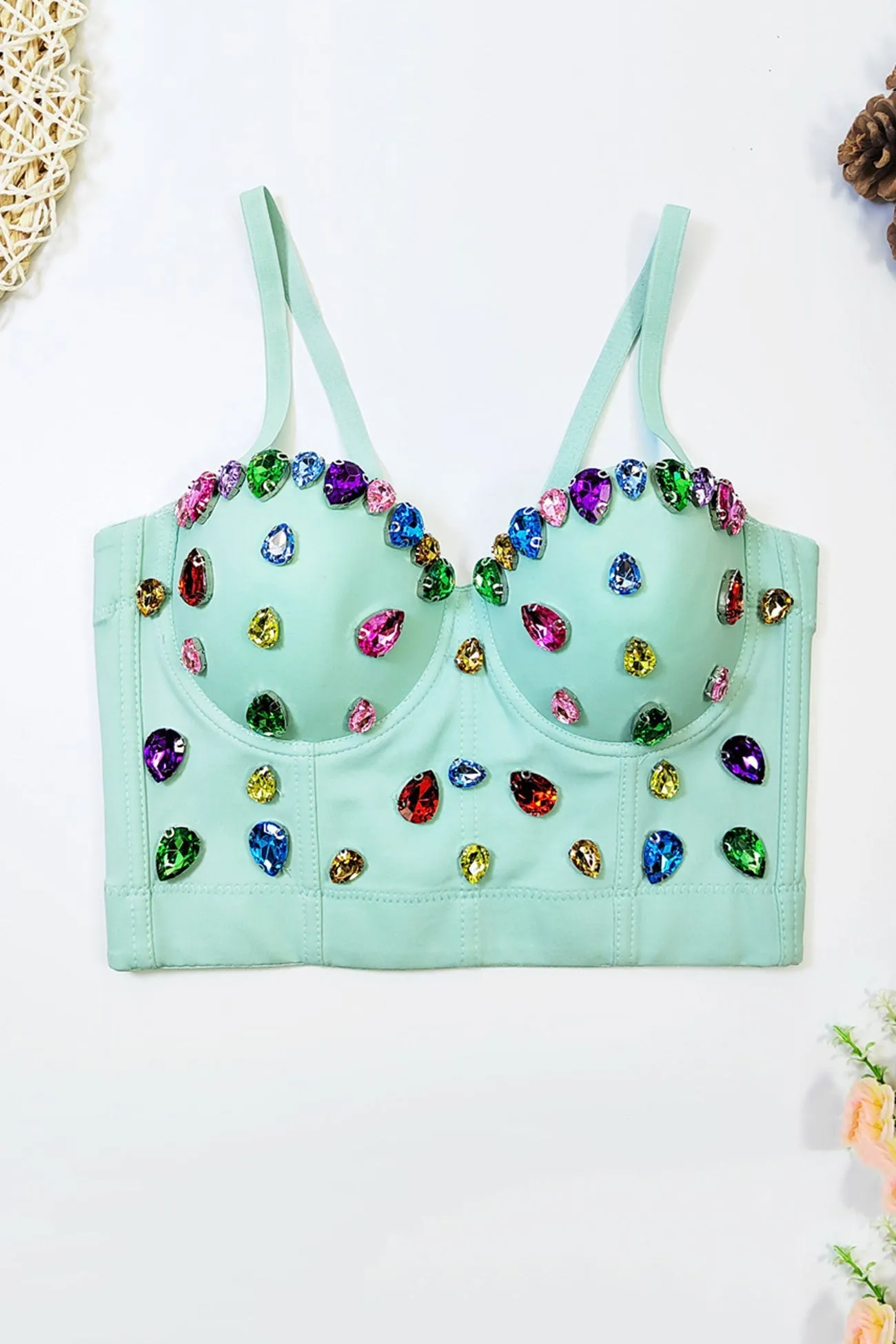 Colorful Rhinestone Corset Cami Top