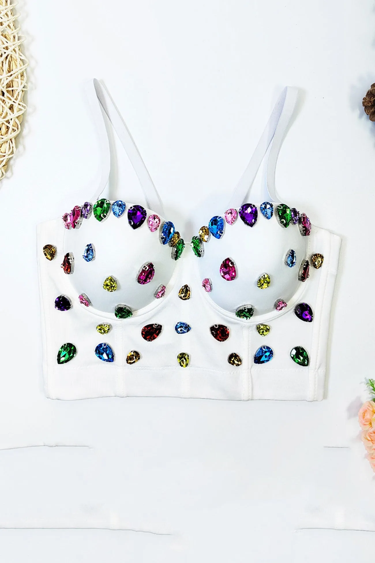 Colorful Rhinestone Corset Cami Top