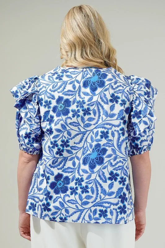 Curvy Blue and White Floral Top