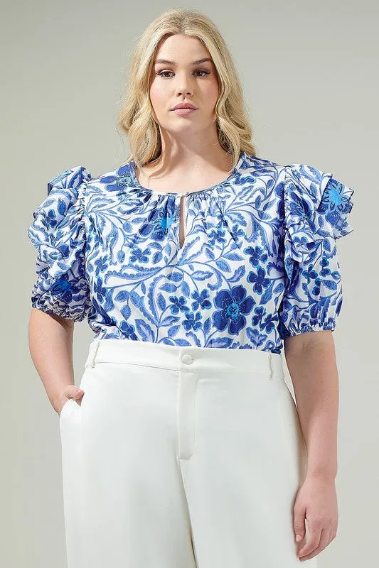 Curvy Blue and White Floral Top