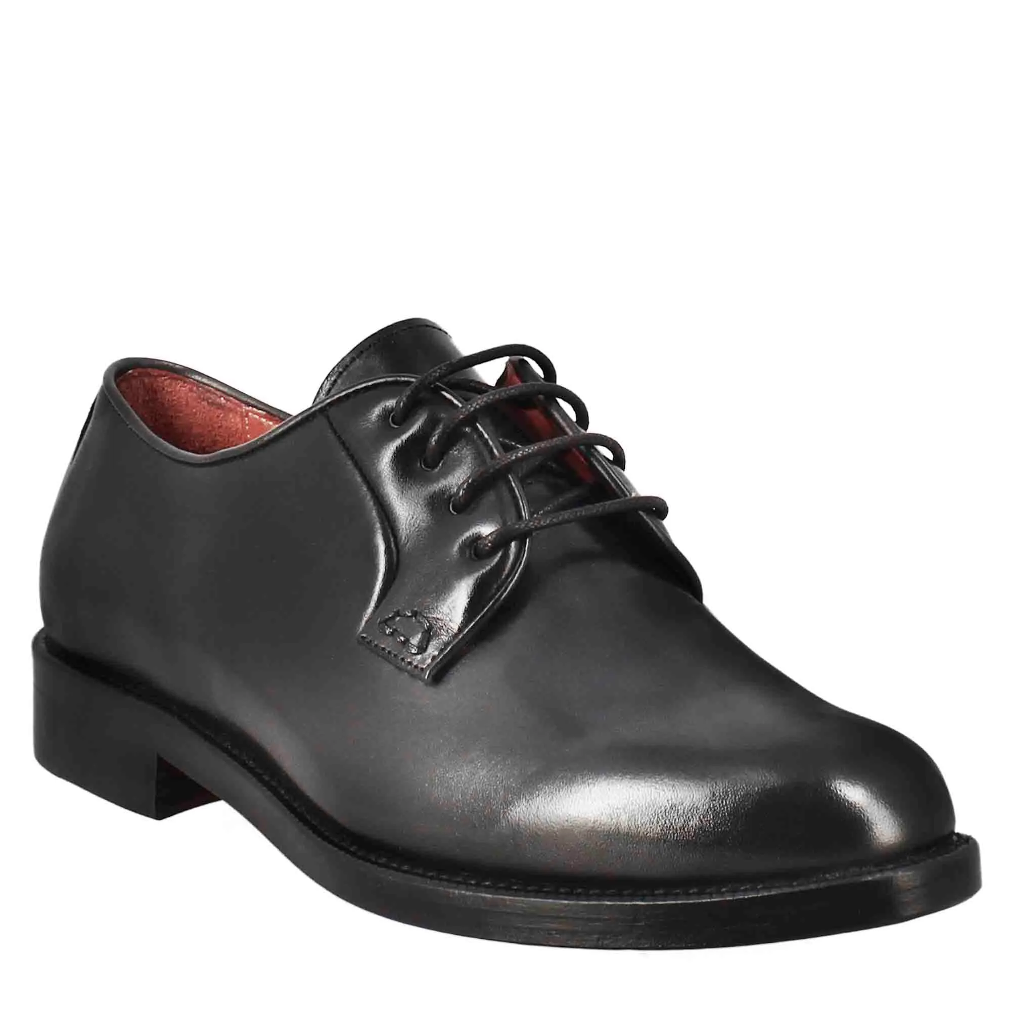 Derby da donna liscio in pelle colore nero