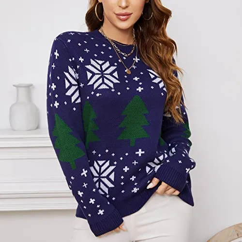 EXLURA Patterns Reindeer Ugly Christmas Sweater Jumper Pullover Tops