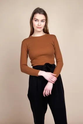 flora rib long sleeve brown