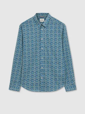 Floral Print Long-Sleeve Shirt - Blue