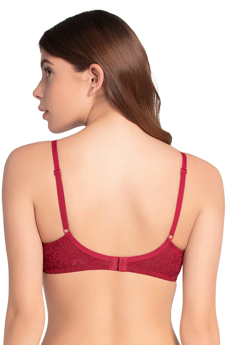 Floral Romance Padded Wired Lace Bra - Rumba Red-Impatiens Pink