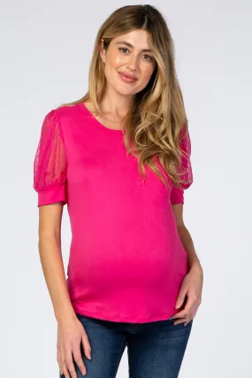 Fuchsia Mesh Sleeve Maternity Top