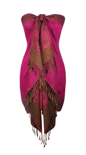 Fuchsia Ravishing Reversible Jacquard Paisley Pashmina Shawl Wrap for Women