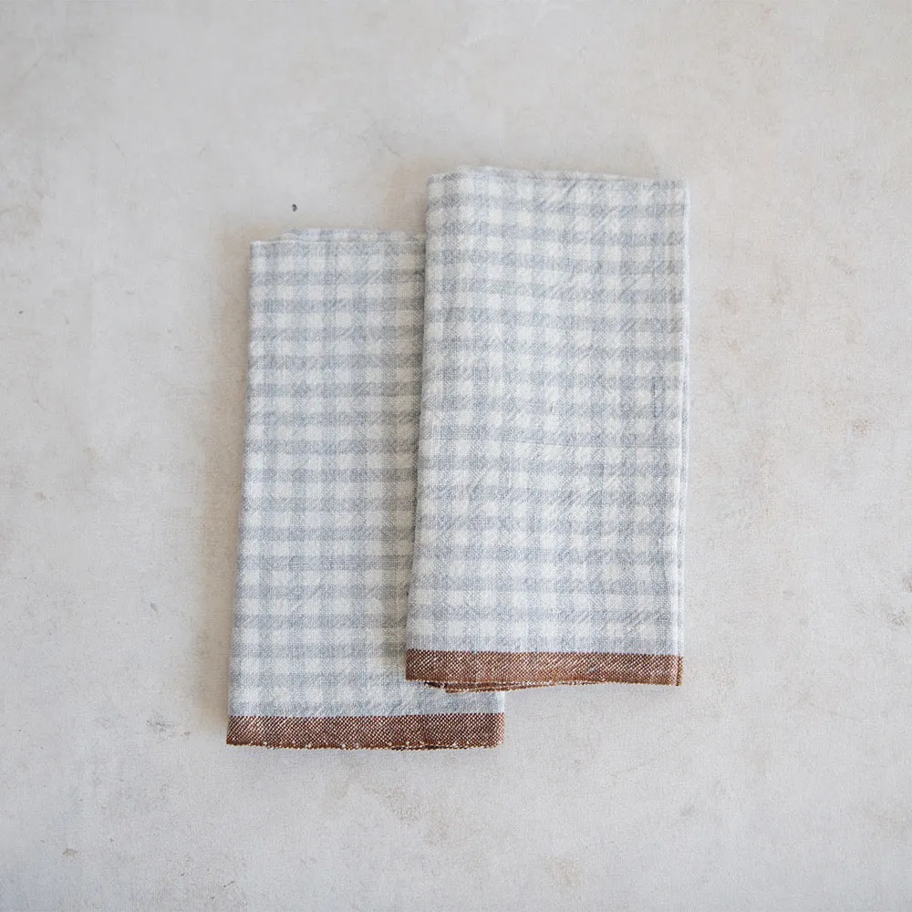 Gingham Linen Napkin Set - Dusty Blue