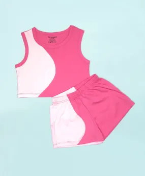 Girls Dual Tone Color Block Tank Top and Shorts Set