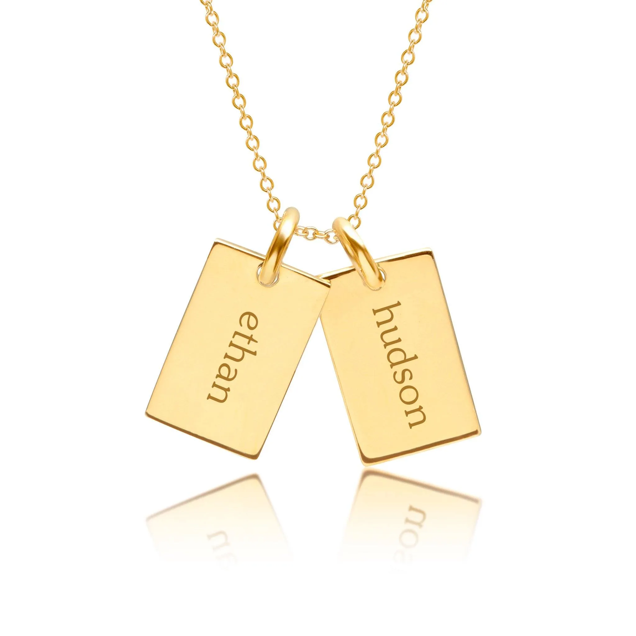 Gold Mini Dog Tag Necklace - 2 Names