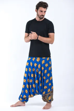 Golden Elephant Drop Crotch Men's Elephant Pants in Blue