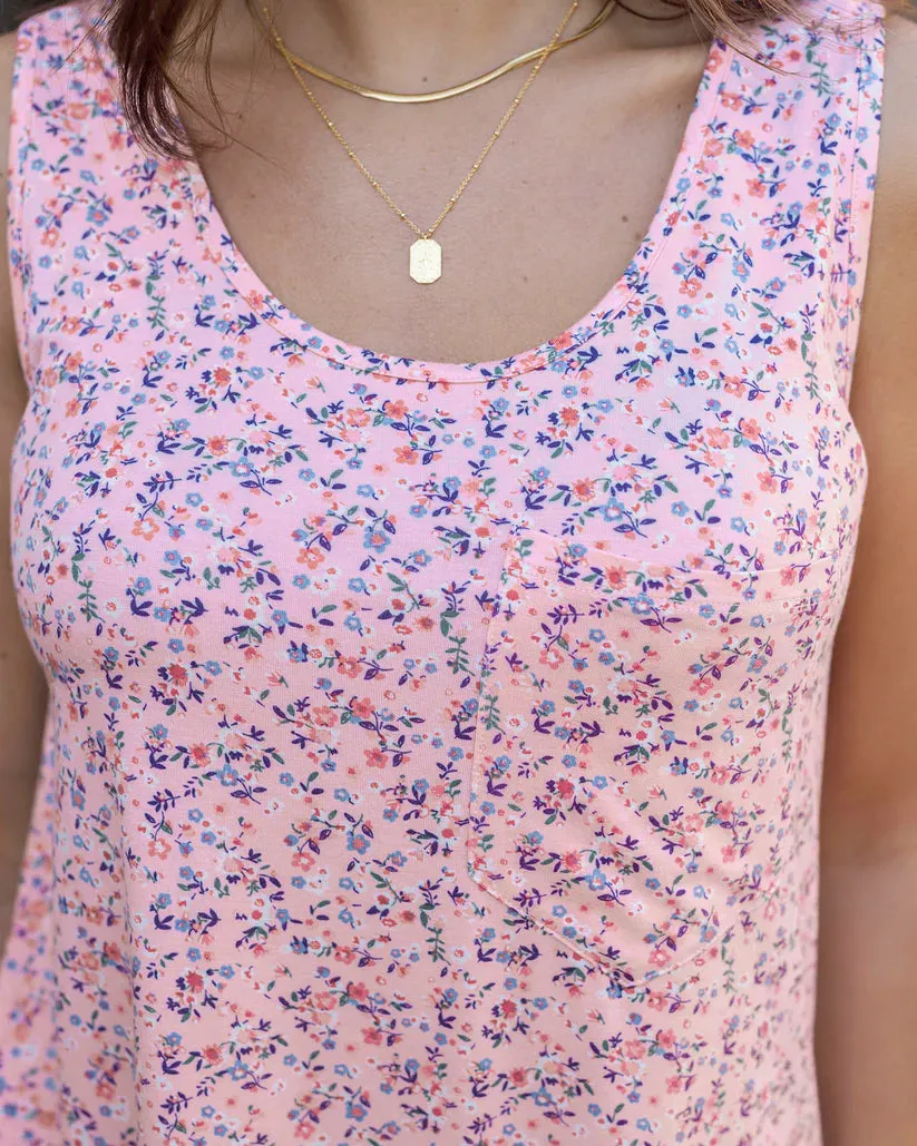 Grace and Lace Perfect Pocket Scoop Neck Tank - Pink Mini Floral