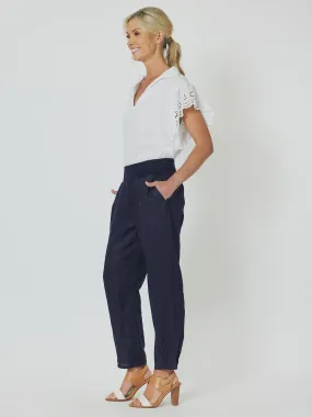 GS Sarah Rib Navy Waist Linen Pant