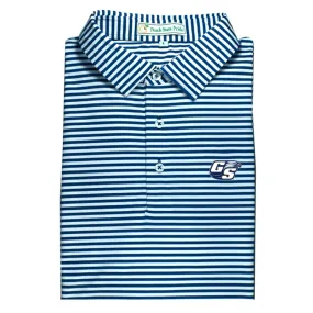 GSU Navy & White Classic Stripe Performance Polo - Self Collar