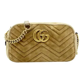 Gucci Shoulder Marmont Matelasse Small Gg Beige Brown Velvet Cross Body Bag