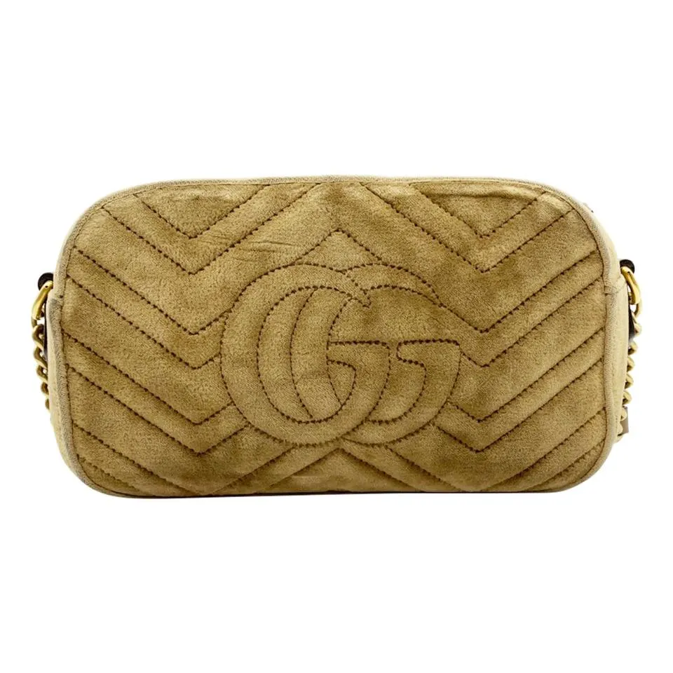 Gucci Shoulder Marmont Matelasse Small Gg Beige Brown Velvet Cross Body Bag