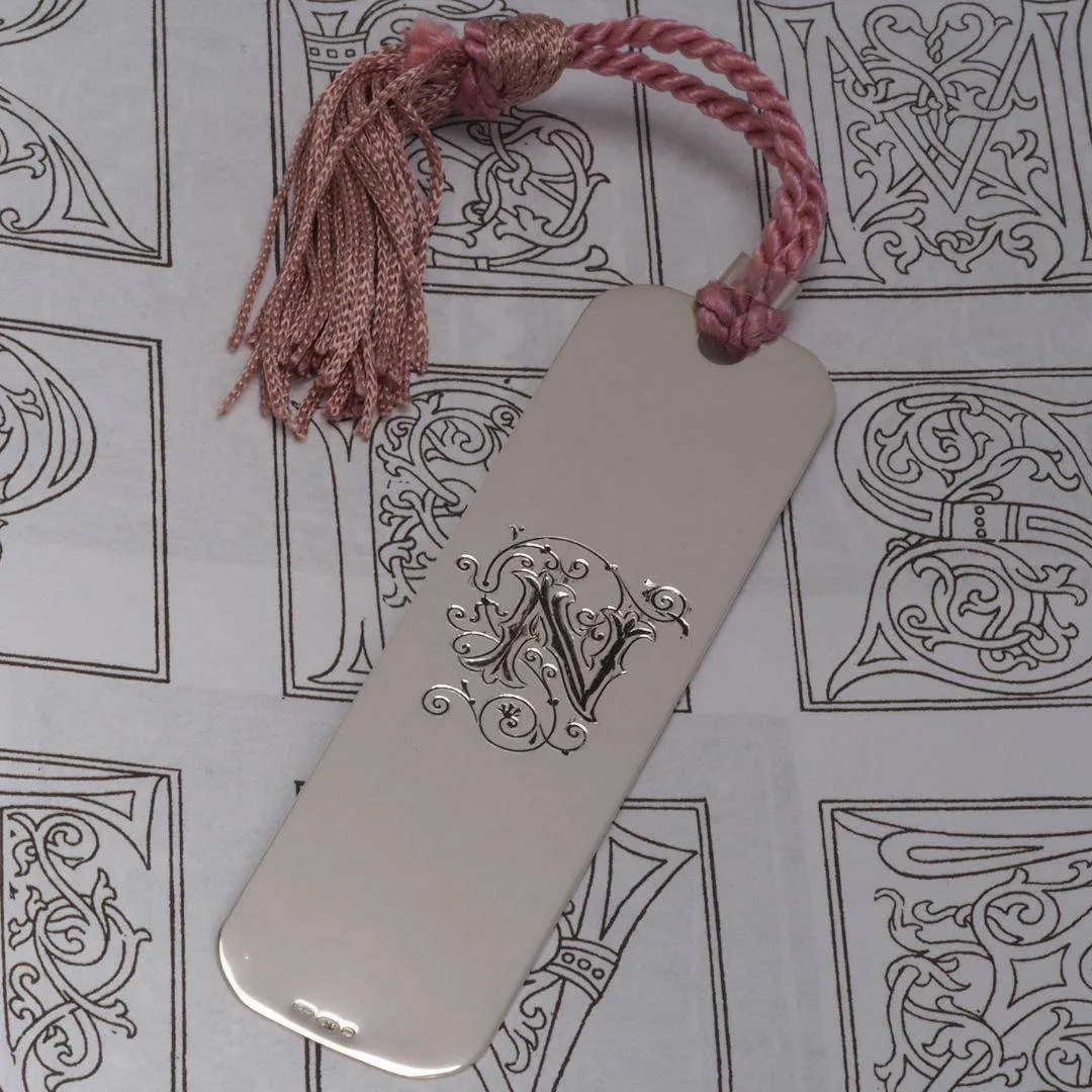 Handmade Sterling Silver Bookmark Hand Engraved Fancy Initial