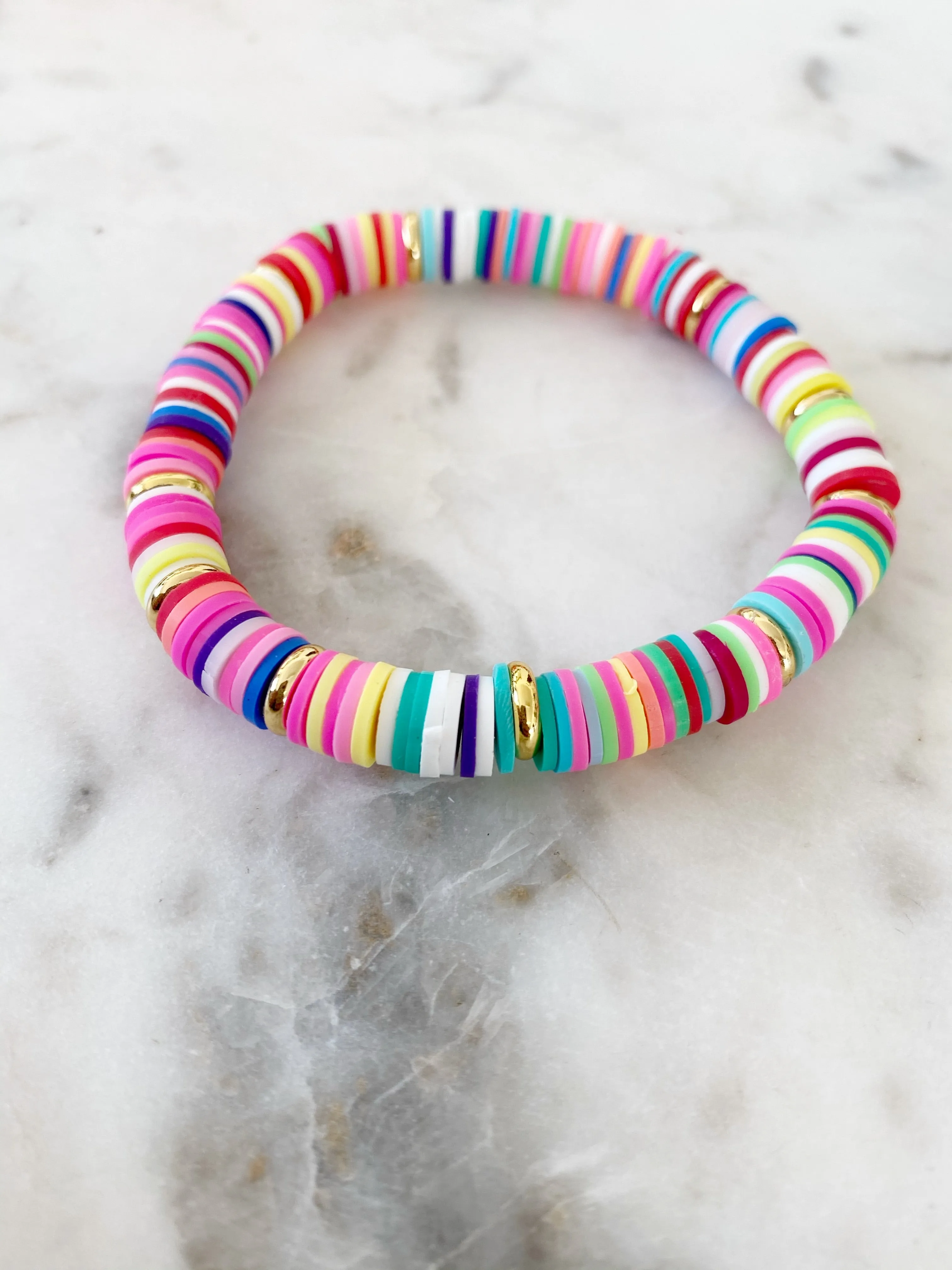 Heishi Color Pop Bracelet Rainbow Multi Gold Disc