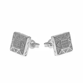 Hip Hop Iced Out Zirconia Simulated Diamond Silver Gold Color Push-back Square Stud Earrings for Men Women Fashion Jewelry