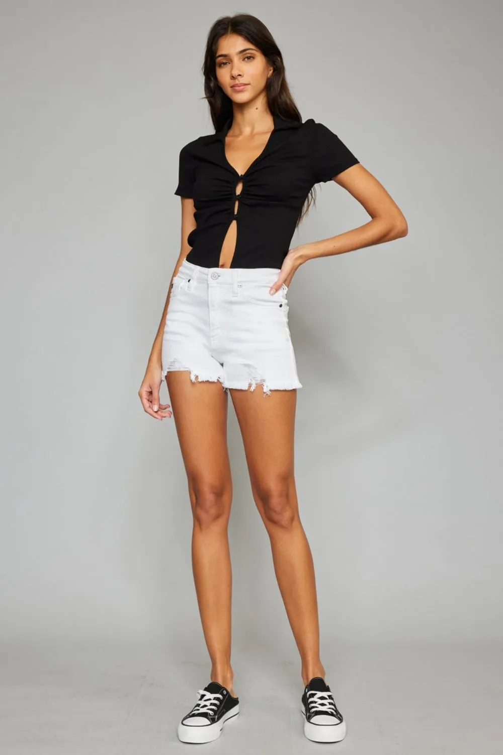 KanCan, High Rise Frayed Hem Denim Shorts